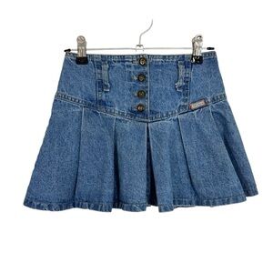 Vintage Nevada Kids Pleated Denim Skirt Girls Sz 4 Light Wash A-Line 80s 90s EUC